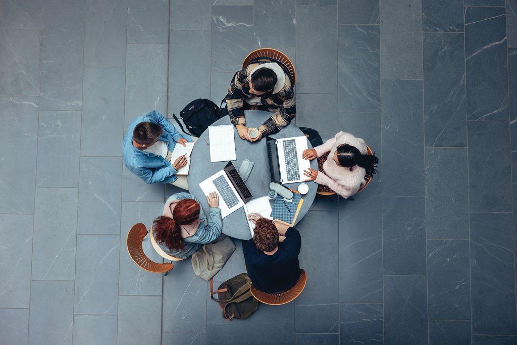 Top view of a young people studying.