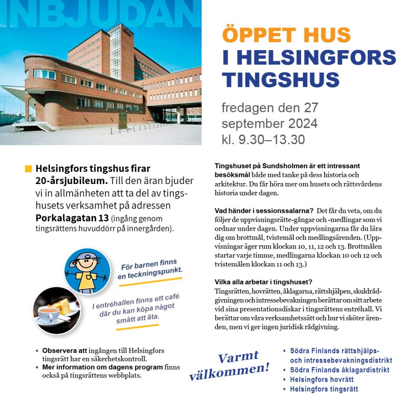 Öppet hus i Helsingfors tingshus, 2024. Illustration.