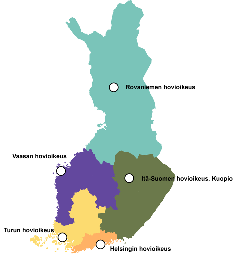 Kartta hovioikeuksista