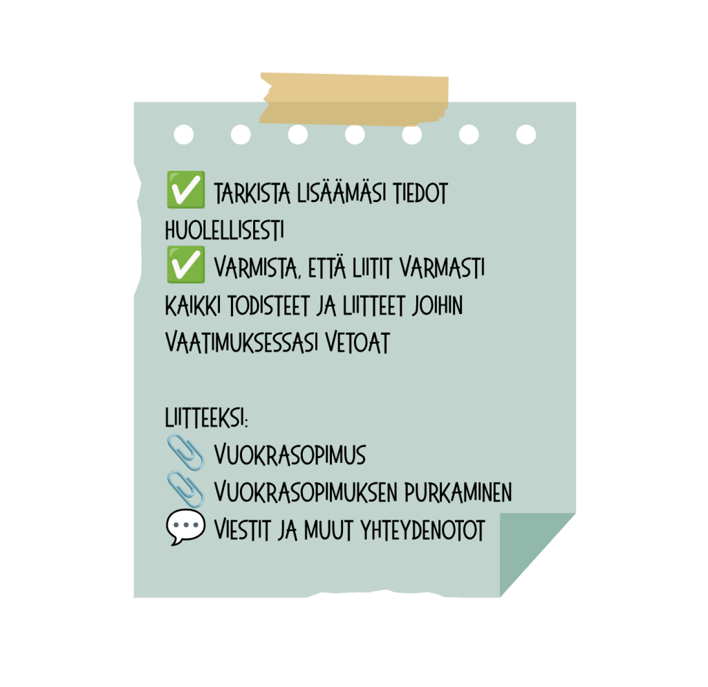 Sarjakuva kuva 7. Tarkista hakemuksen tiedot huolellisesti ennen lähettämistä.